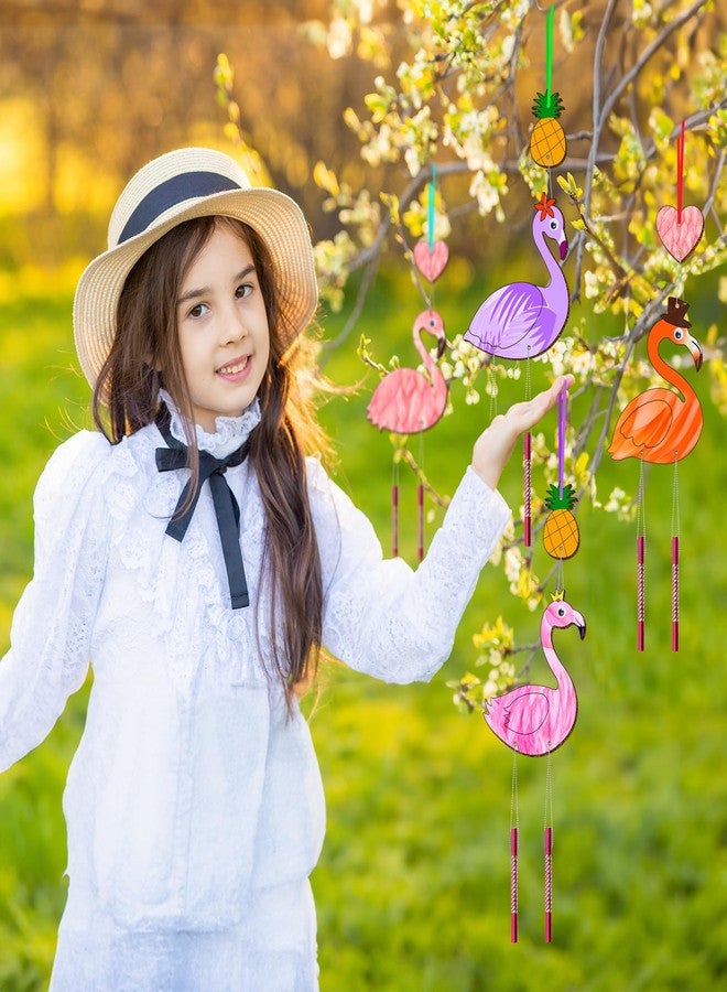 TREACLUB 16 Pack Wind Chime Kits for Kids, Make Your Own Summer Flamingos Wind Chime DIY Coloring Heart Flower Pineapple Wooden Arts and Crafts Birthday Gifts for Girls Boys - Image 5